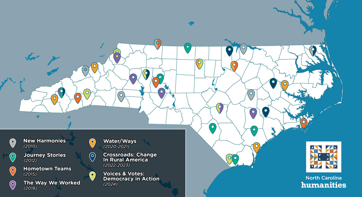 Map of North Carolina showing the locations of Past Exhibitions