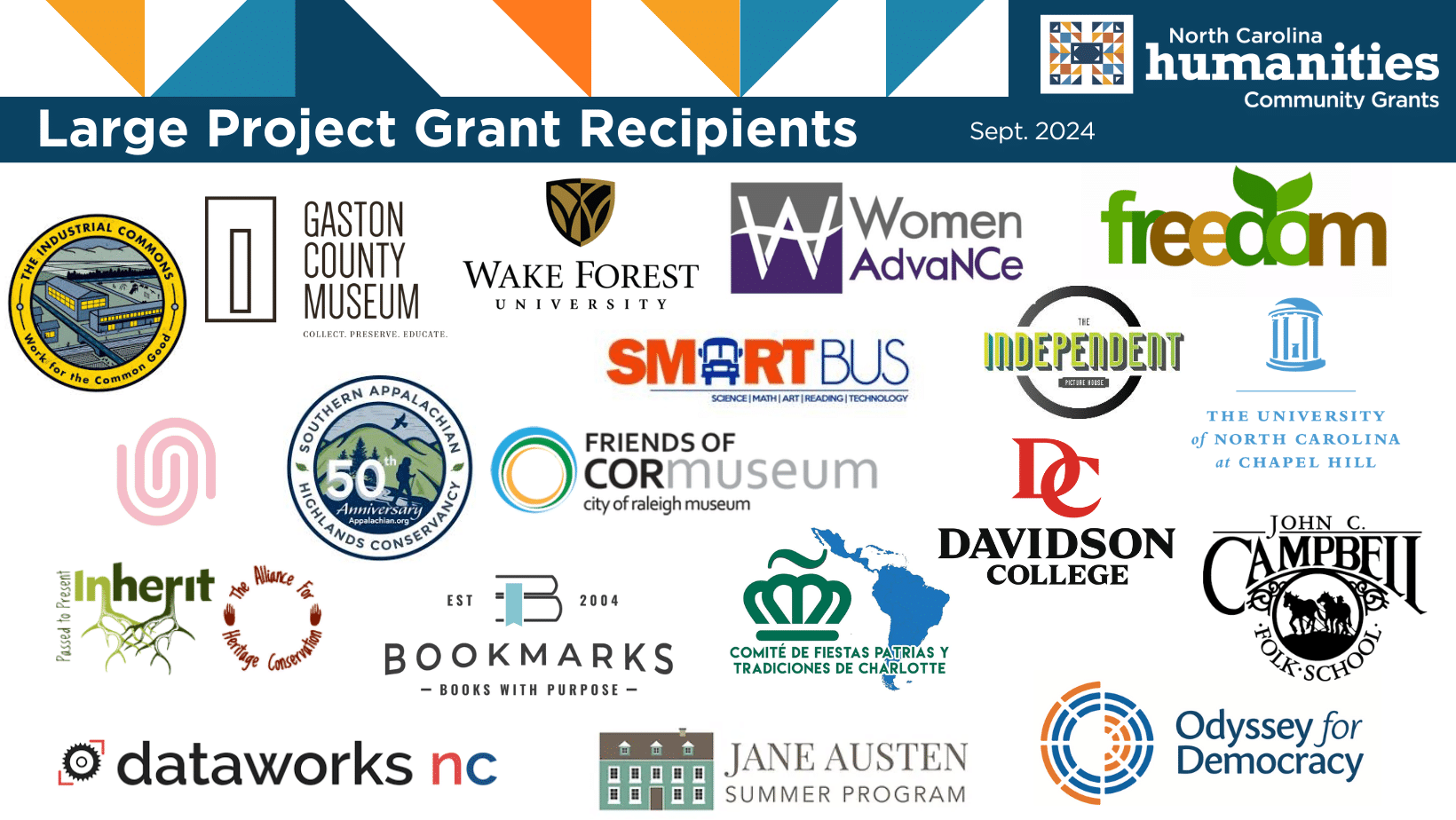 Logos of NC Humanities Large Project Grant Recipients, 2024